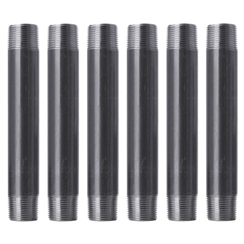 PIPE DECOR 1" x 8" Black Steel Plumbing Pipe, 6-Pack, Pre Cut Connector, Industrial Steel Grey Fits Standard One Inch Threaded Black Malleable Iron Fittings, Build Vintage DIY Furniture - Image 1